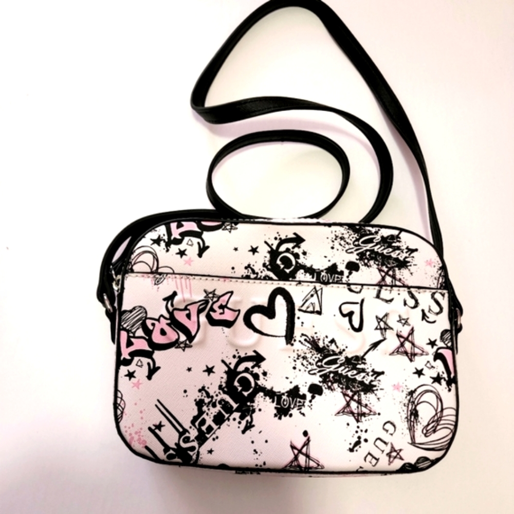 Guess Graffiti Design Bag - white bag with black and pink designs
